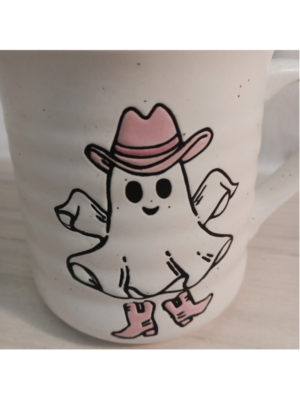Cobwebs & Cauldrons White Speckled Boo Yah! Cowgirl Ghost Coffee Mug Matte Large - Picture 3 of 5